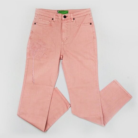 SANDRINE ROSE Skinny Palm Tree Stretch Jeans High Waist Embroidered Sz 27 - Picture 1 of 11